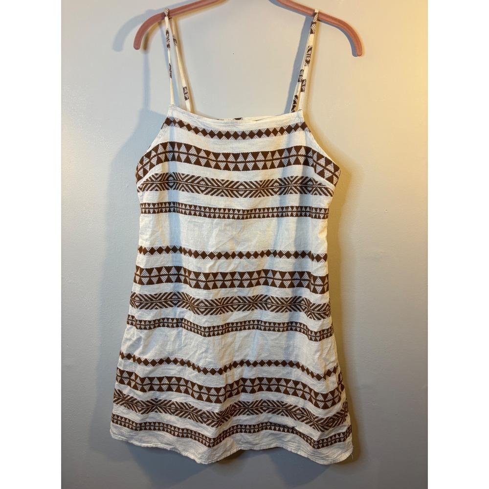 AERIE Brown & Ivory Cotton Gauze Strappy Sun Dress L Beach